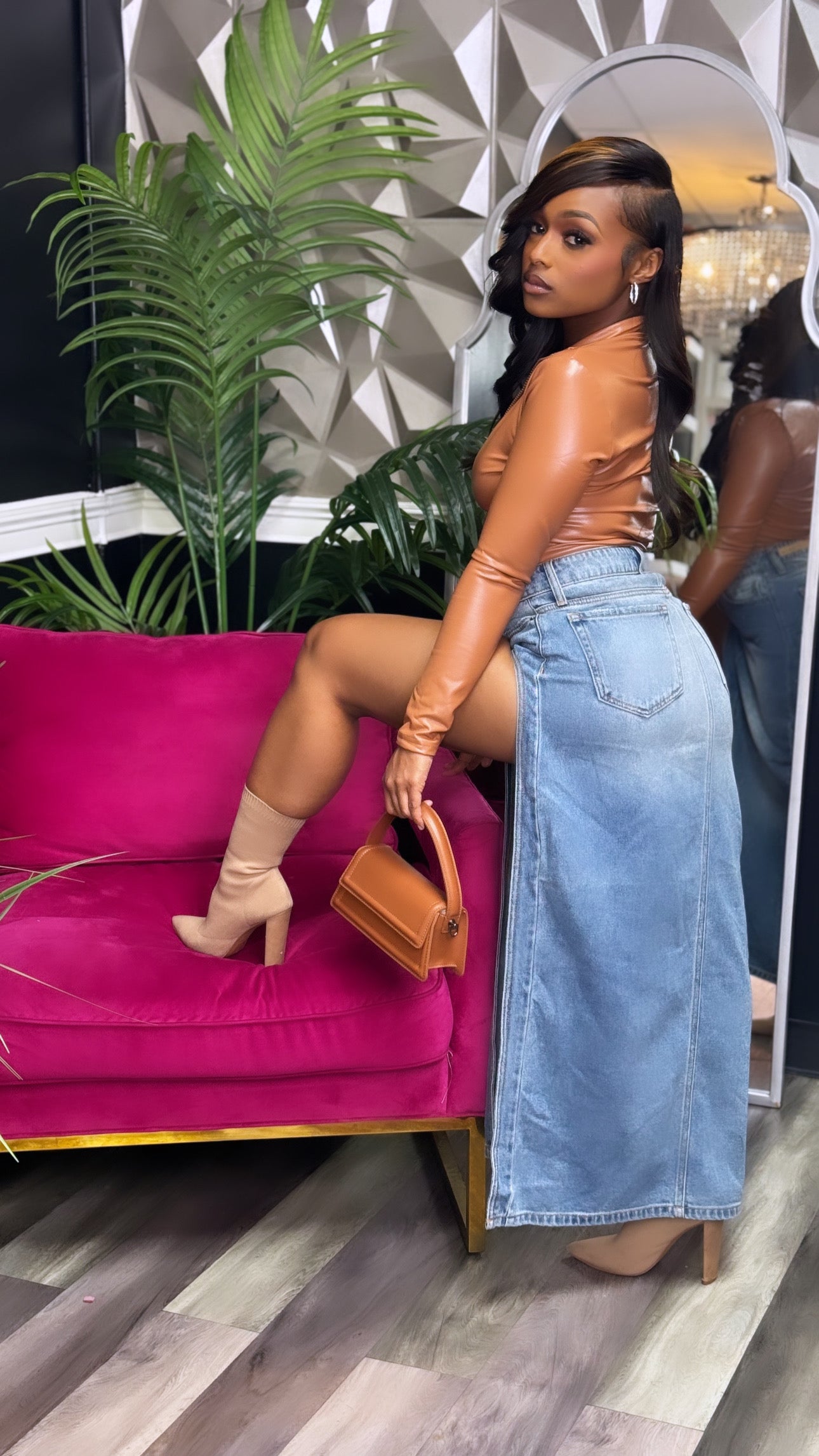 Nina Split denim Skirt