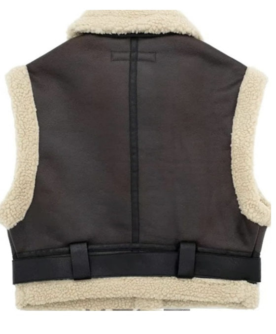 Brown Leather Sherpa Vest