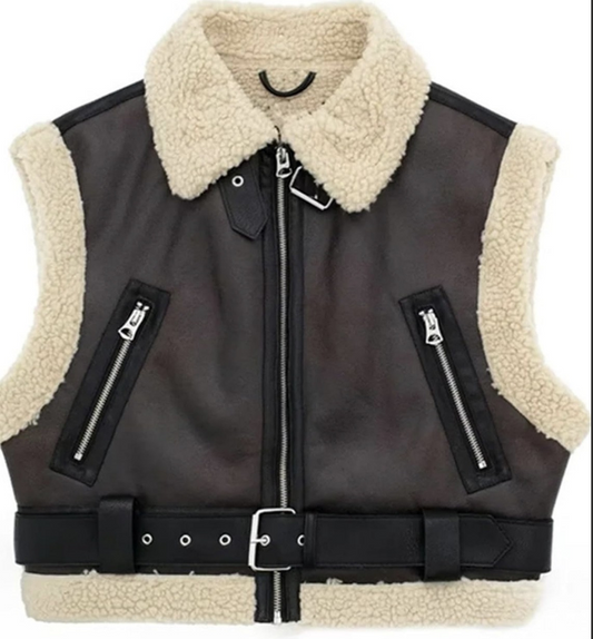 Brown Leather Sherpa Vest